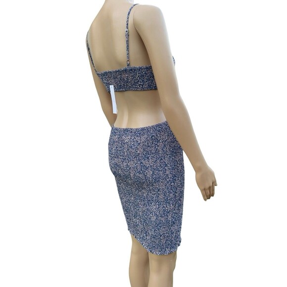 Blush BJ Blue Floral Spaghetti Strap Mini Cut-out Smocked Summer Dress Small - Picture 10 of 14